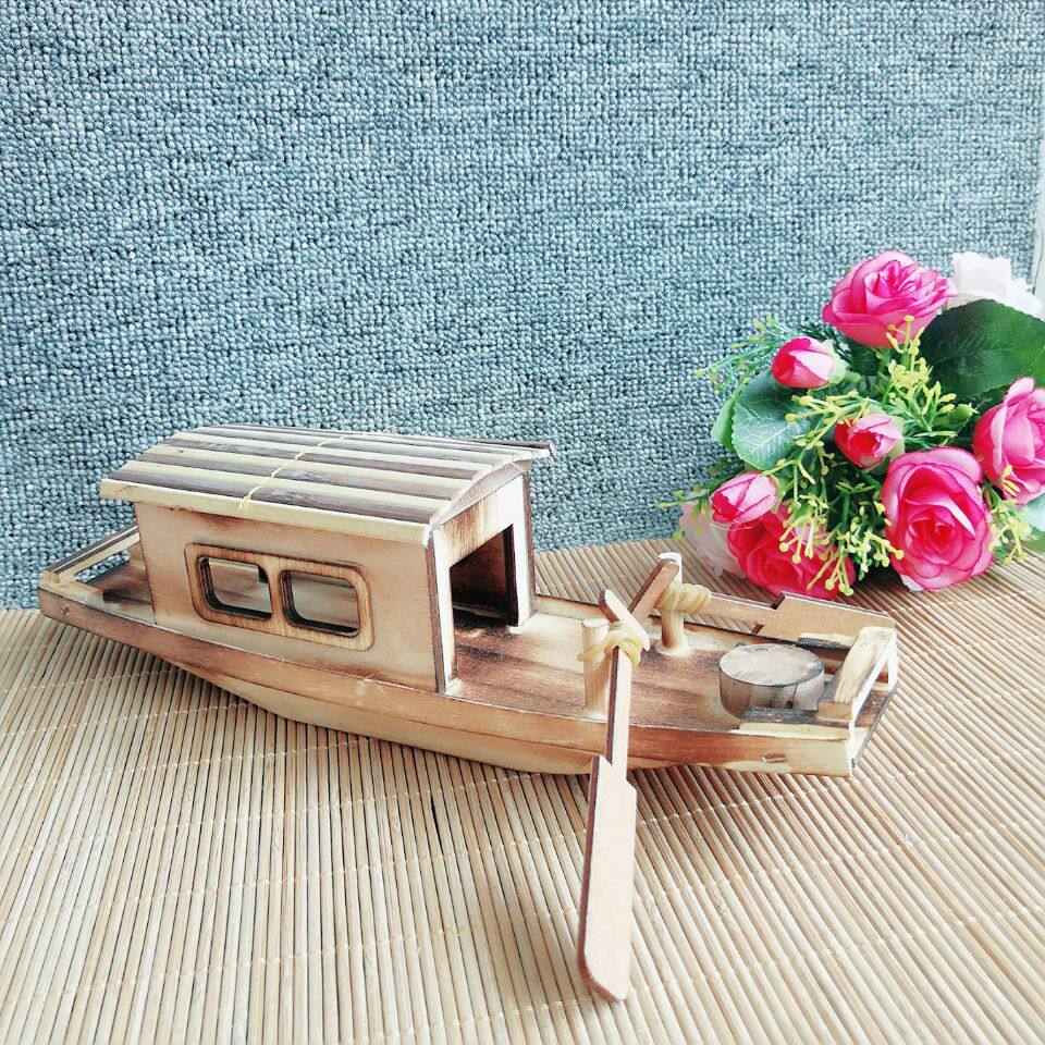 厂家直销 新款木质工艺品航海船模 木头渔船一帆顺风小渔船摆件