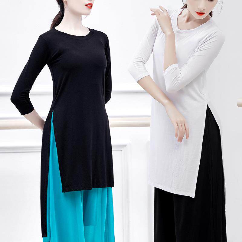 现代舞练功服古典民族舞蹈上衣莫代尔瑜珈形体开叉旗袍成人教师定