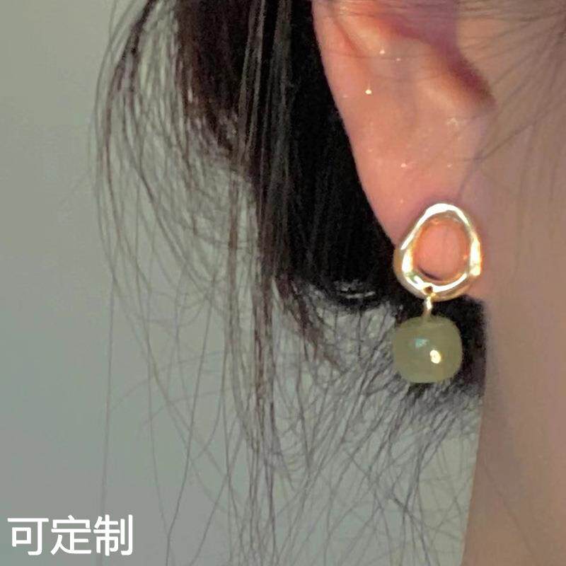 S925银针新中式小珠子吊坠耳钉无耳洞耳夹圆圈耳环复古旗袍民国风