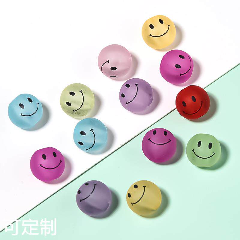 50颗/包 亚克力磨砂糖果色橡皮珠笑脸直孔圆珠 diy手串挂饰