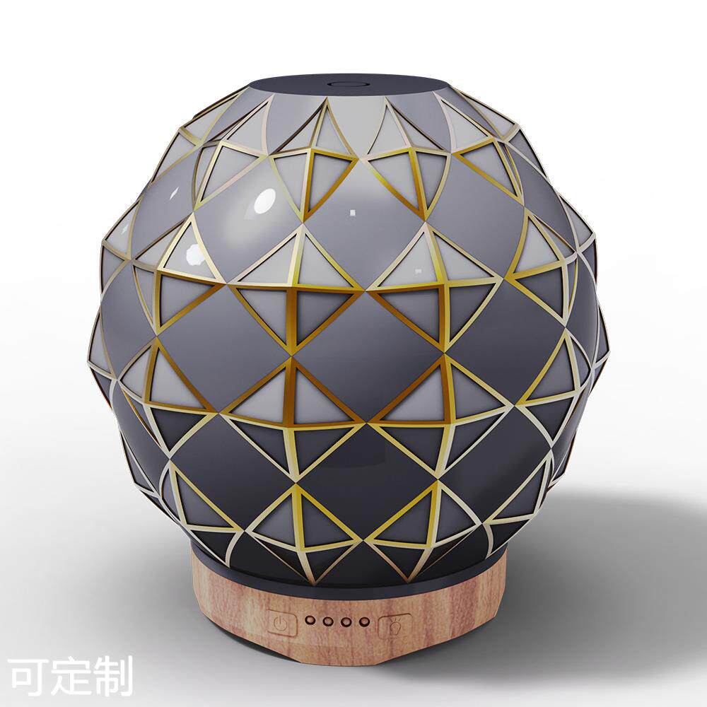 私模250ml木纹玻璃香薰机七彩灯光加湿器描金精油扩散器
