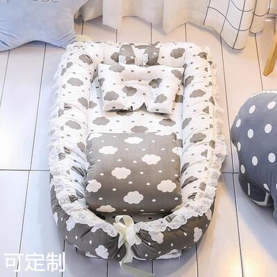 全棉婴儿床透气折叠可拆洗便携式中床仿生婴儿窝婴儿枕旅行婴儿床