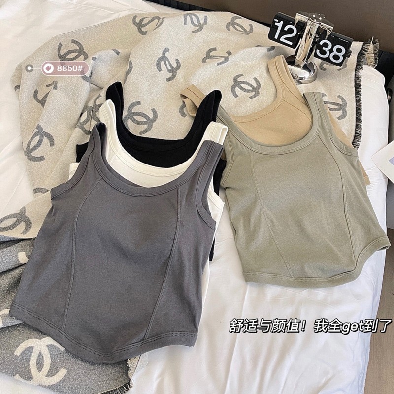 夏季色宽肩吊带背心女带胸垫固定杯外穿内搭美背无袖打底上衣女