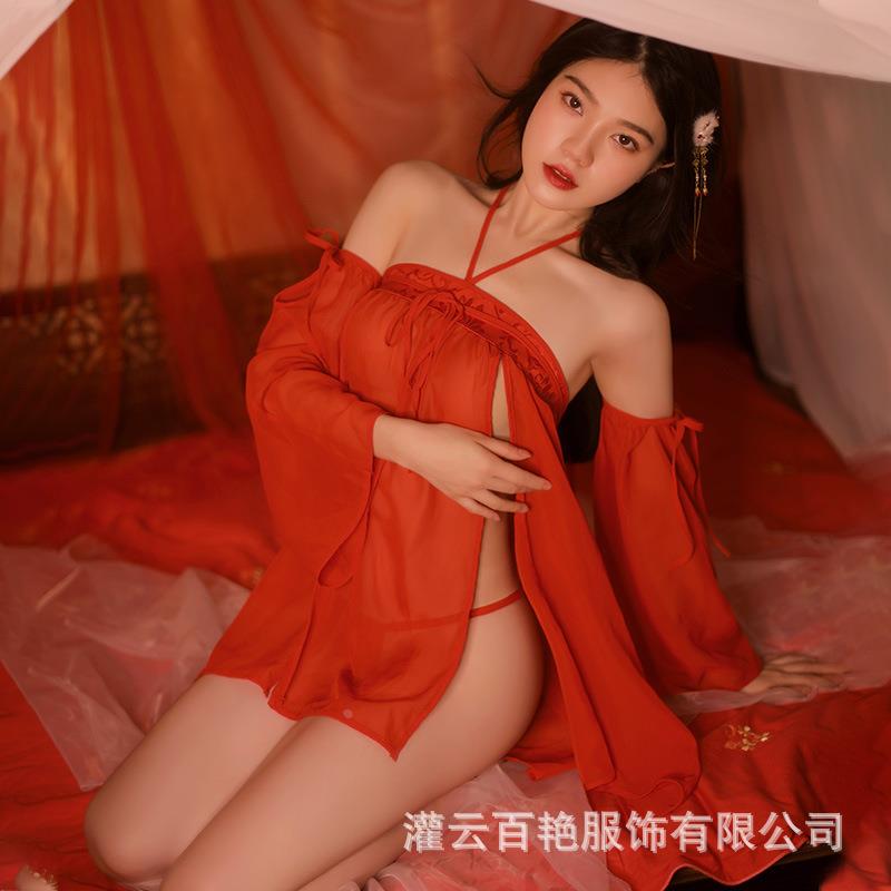 情趣睡衣制服套装长裙汉服内衣透视激情复古挂脖露背7969