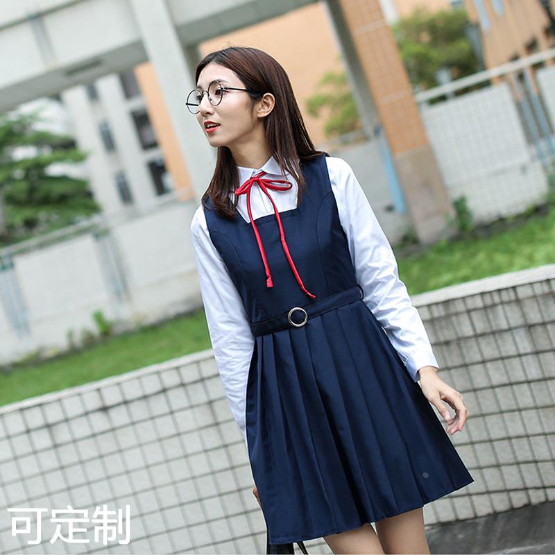 日系班服校服学生制服角襟女白衬衫水手服背心裙连衣裙套装