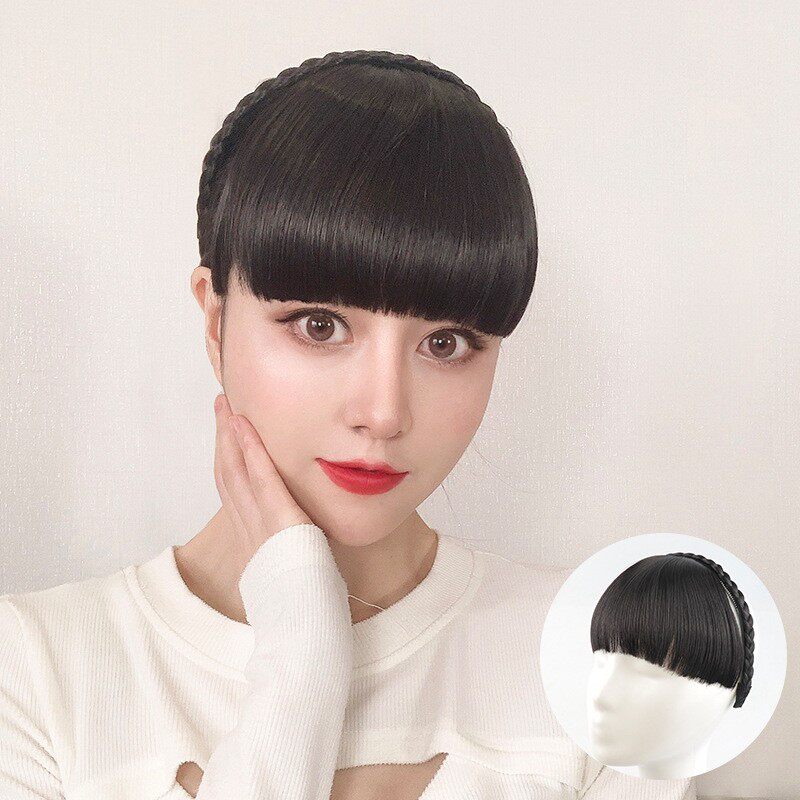 直销齐刘海假发女可爱单辫子发箍刘海高温丝哑光假发刘海发箍