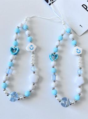 小清新奶蓝色云朵cdd相机手绳diy串珠链挂绳手机拍立得耳机套挂件