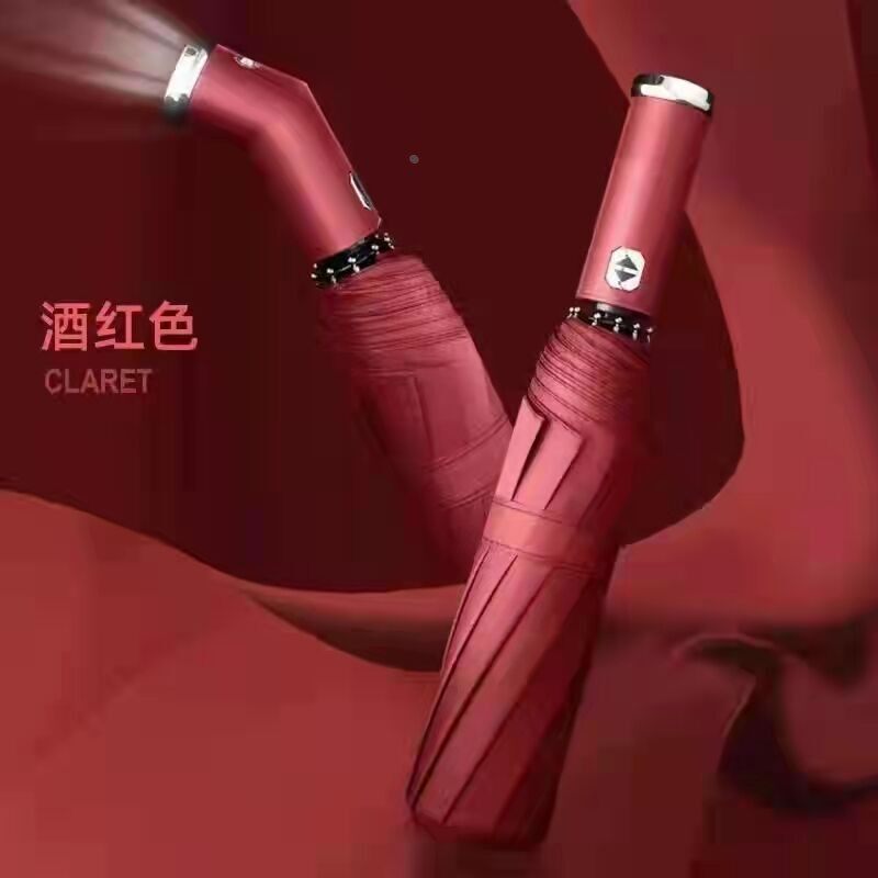10骨三折带灯折叠伞 可调节手柄LED灯手电筒雨伞全自动折叠反定做