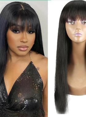 包邮电商欧美假发女黑色长直发wigs空气刘海长发整顶头套厂家