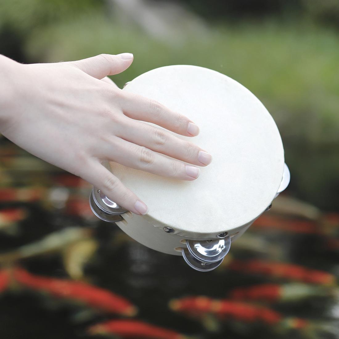 打击乐器6寸羊皮鼓儿童双层实木手摇铃鼓手拍鼓早教益智启蒙手鼓