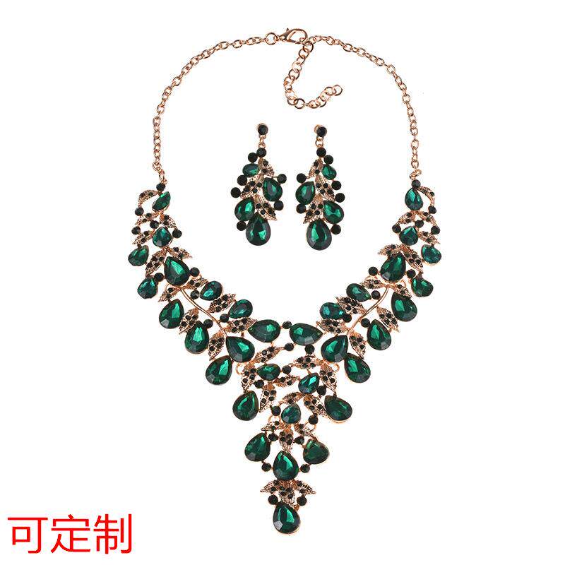 欧美夸张大牌合金水钻项链耳环套装源头厂家海外定做