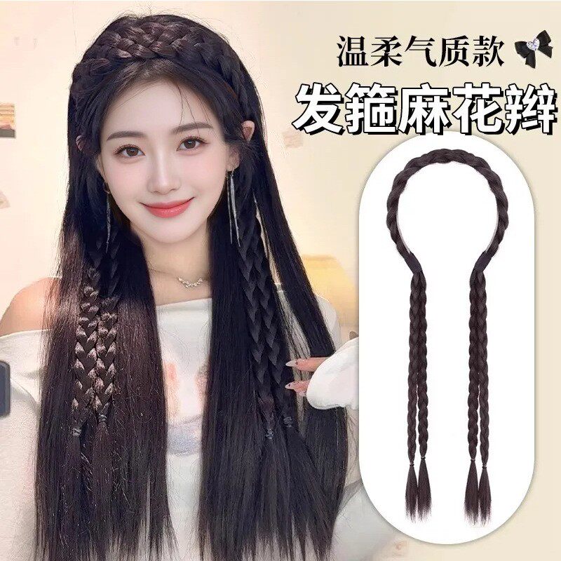 麻花辫假发发箍女鱼骨辫编发头箍网红高颅顶发卡头饰懒人辫子马尾
