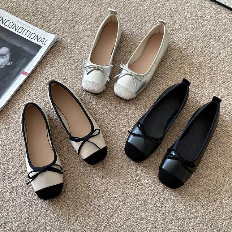 平底气质名媛瓢鞋女2025春季韩版新款蝴蝶结圆头浅口一脚蹬单鞋女