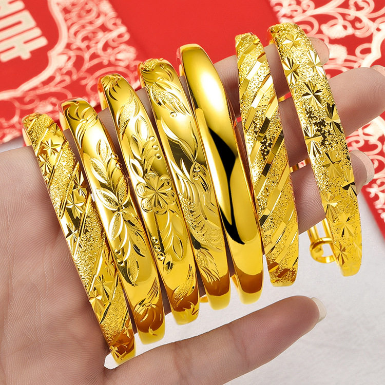 越南沙金首饰不掉色推拉女士印字仿黄金手镯爆款镀金饰品货源