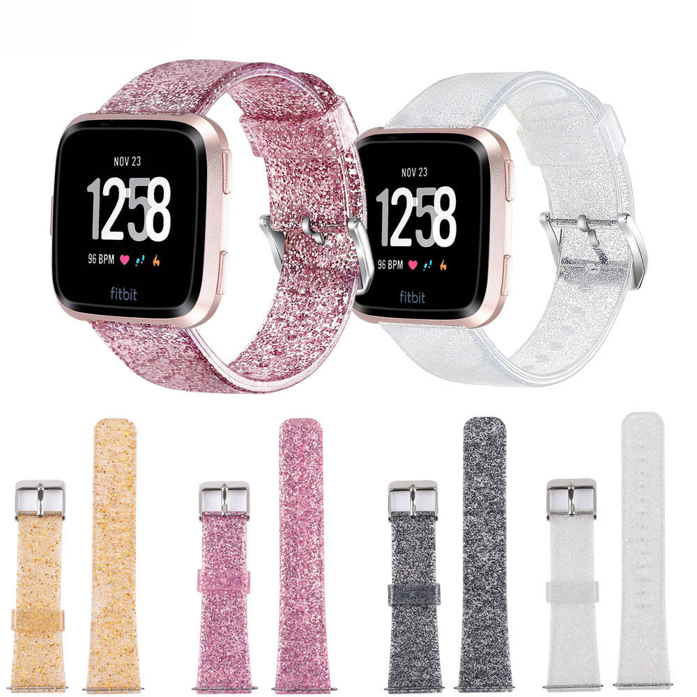 适用Fitbit Versa 2/Versa/Versa Lite SE闪粉硅胶表带时尚腕带