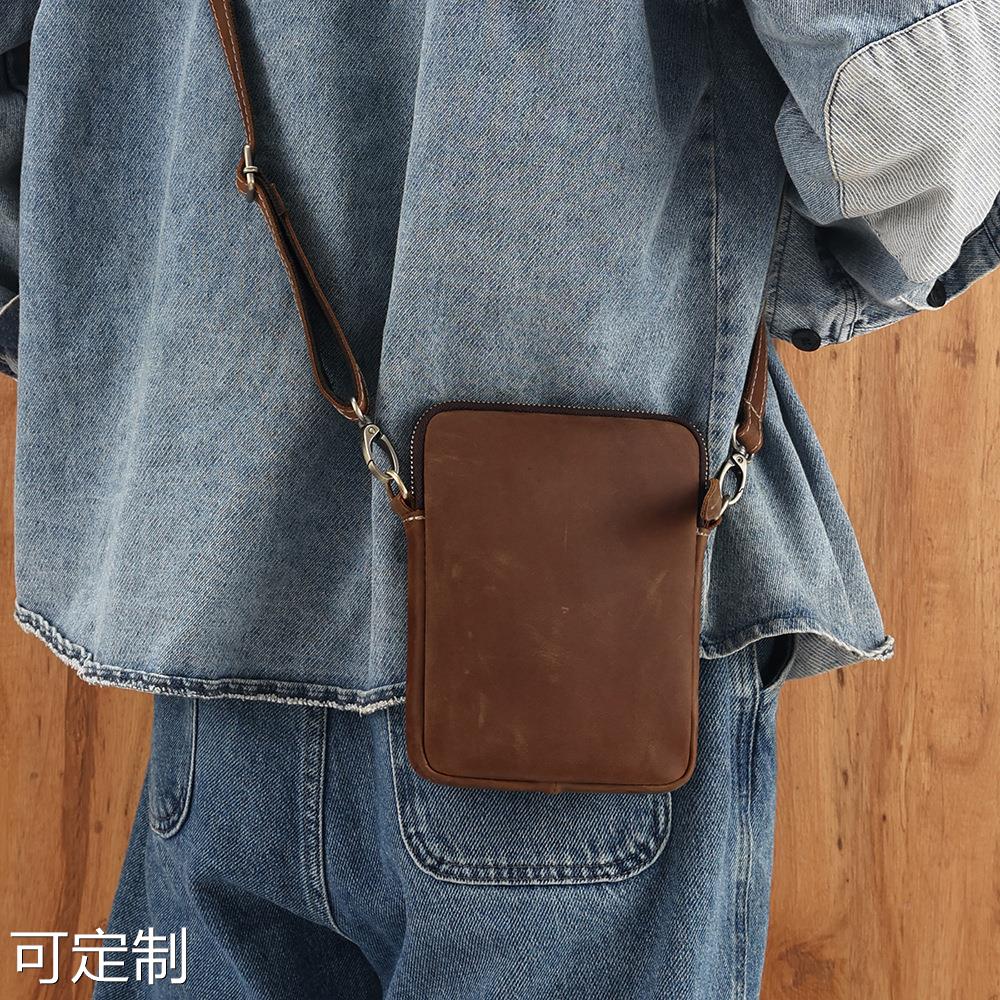 新款单肩包男真皮竖款斜挎包小包头层牛皮休闲小挎包男士背包男包