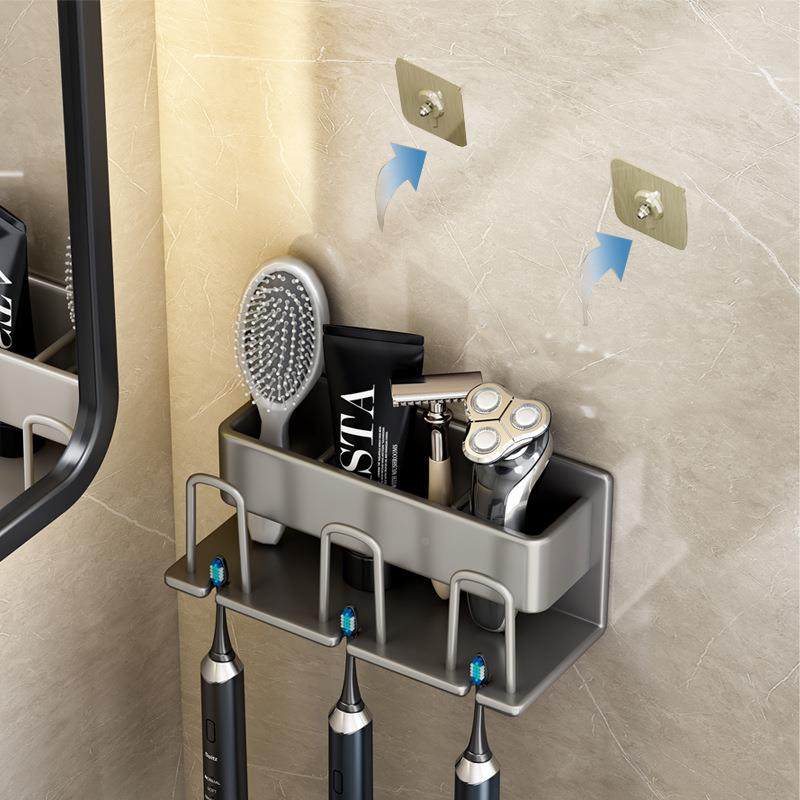 牙刷架太空铝无痕贴浴室免打孔牙杯置物架电动牙刷漱口杯收纳架子