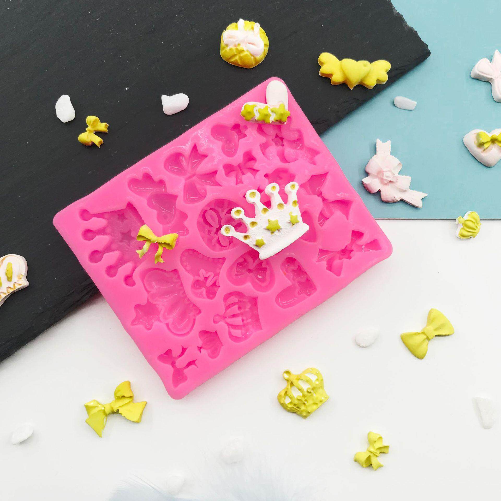 翻糖蛋糕巧克力模具多种皇冠公主王冠蝴蝶结爱心造型硅胶模具定制
