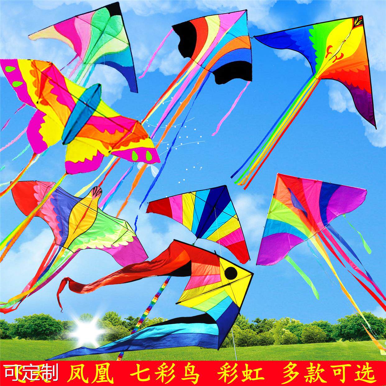 潍坊新款三角风筝燕子七彩鸟前后杆凤凰飞天品质好广场亲子玩