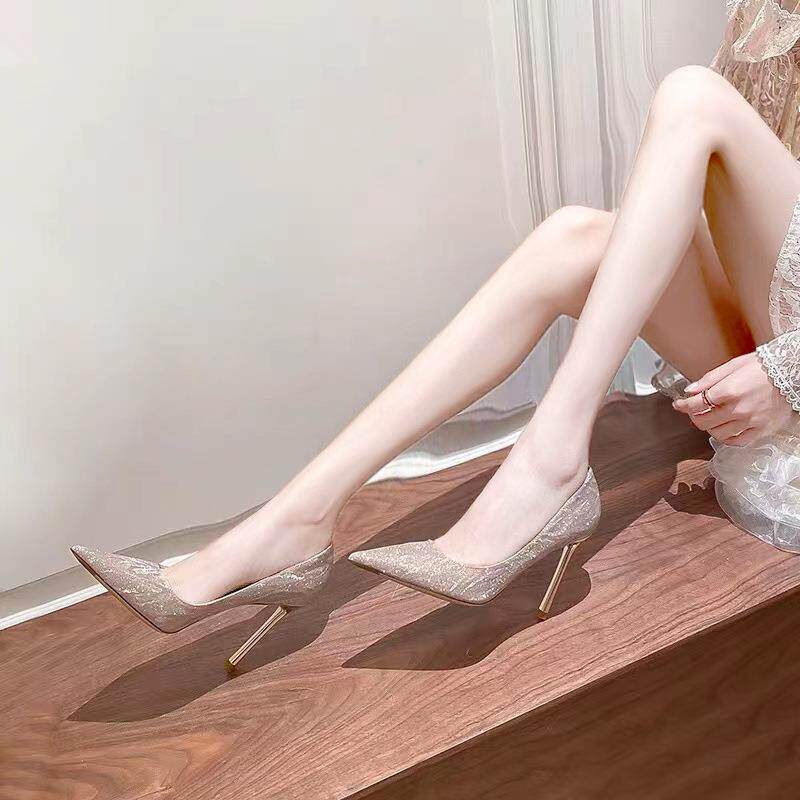 尖头高跟鞋女细跟2025年新款夏季配礼服宴会单鞋婚纱超仙新娘鞋女