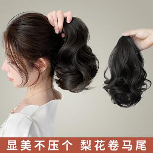 假发马尾梨花卷短卷发女蓬松绑带低马尾自然仿真发高马尾假发辫子