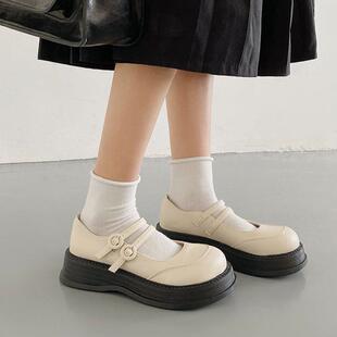 白色英伦风小皮鞋女2025夏季新款百搭配裙子复古法式厚底玛丽珍鞋