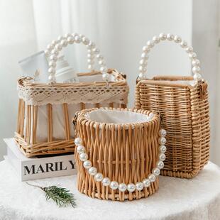 新款藤编编织包复古沙滩旅游斜跨包手工编织柳条手提篮子包包定制