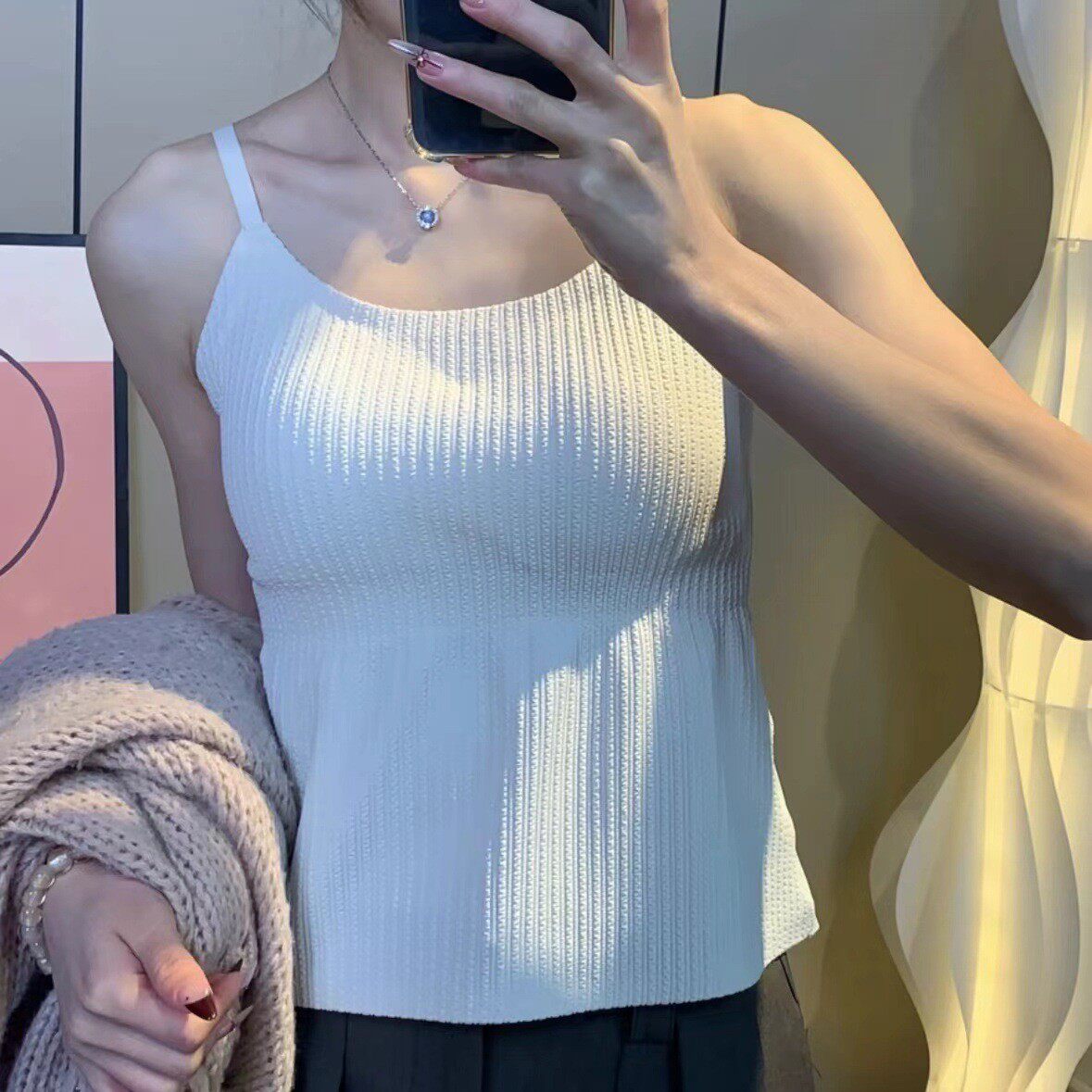 四季打底吊带背心女带胸垫一体式外穿内搭美背修身显长款上衣女