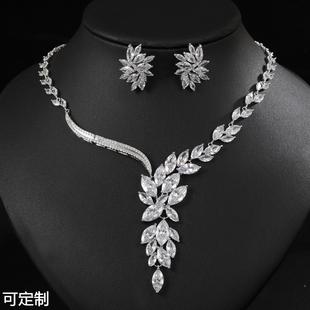 欧美新娘锆石项链耳环套装晚会婚纱礼服配饰品节日佩戴流行饰品女