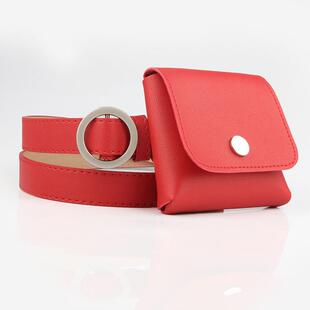 时尚新款个性无孔圆扣细皮带腰包 女休闲钥匙零钱包腰带裤带