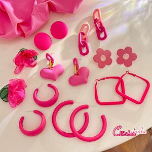 玫红耳钉女夏2025年新款潮高级感气质花朵耳环轻奢小众设计感耳饰