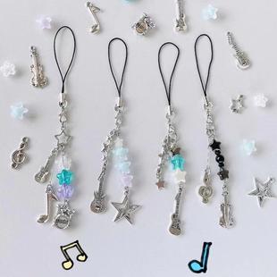 原创设计音乐系挂件摇滚乐队吉他贝斯小提琴架子鼓星星串珠手机链