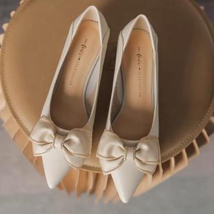 仙女风蝴蝶结低跟尖头女气质鞋 配裙子百搭单鞋 子 新款 2027夏春季