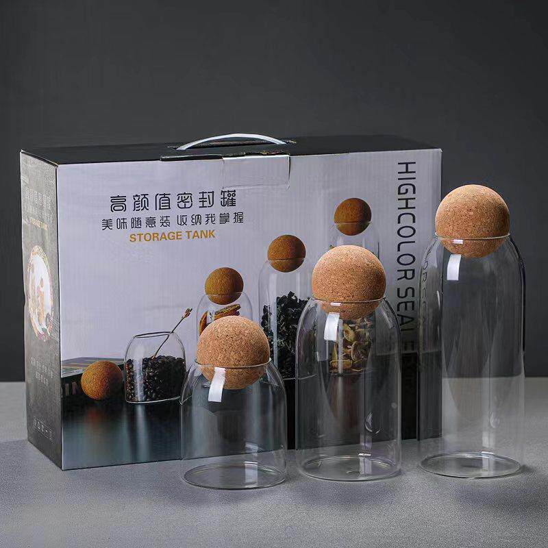 软木塞玻璃瓶子咖啡豆密封罐带盖储物罐家用茶叶罐圆形储物罐定制