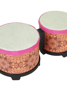 新款羊皮邦戈鼓Bongo手拍鼓5寸+6寸连体鼓儿童打击乐器伴奏教具