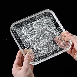 玻璃祥龙壶承磨砂茶盘茶具配件高端方形干泡台茶壶托盘垫子定制