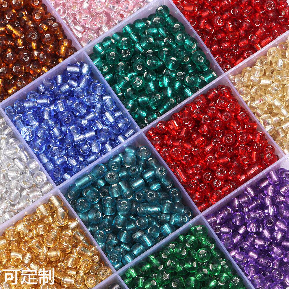 袋装灌银玻璃米珠 4mm彩色灌银米珠diy手串珠材料 服饰辅料