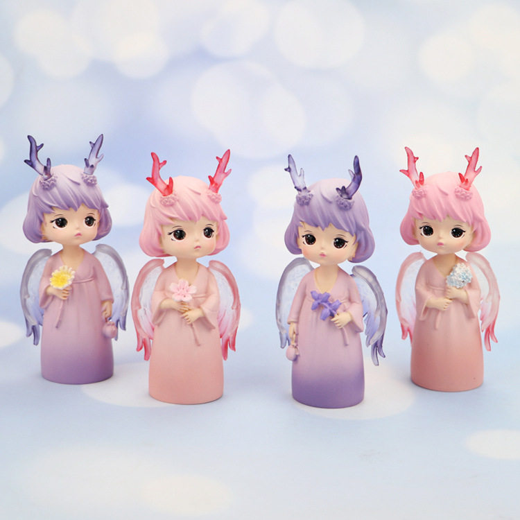 汽车摆件少女心天使可爱鹿女孩车载车内饰烘焙生日蛋糕装饰品摆设