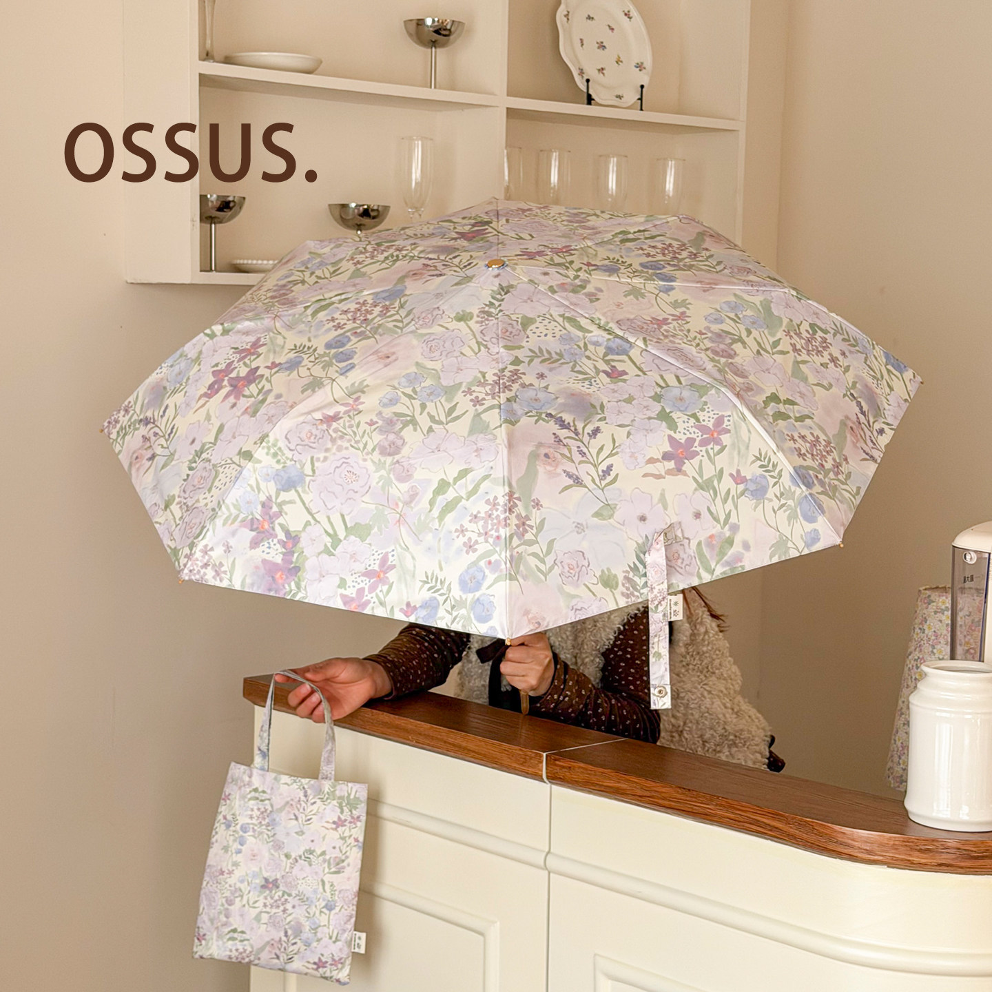ossus 法式碎花太阳伞黑胶防晒防紫外线遮阳伞韩系晴雨伞两用女图片