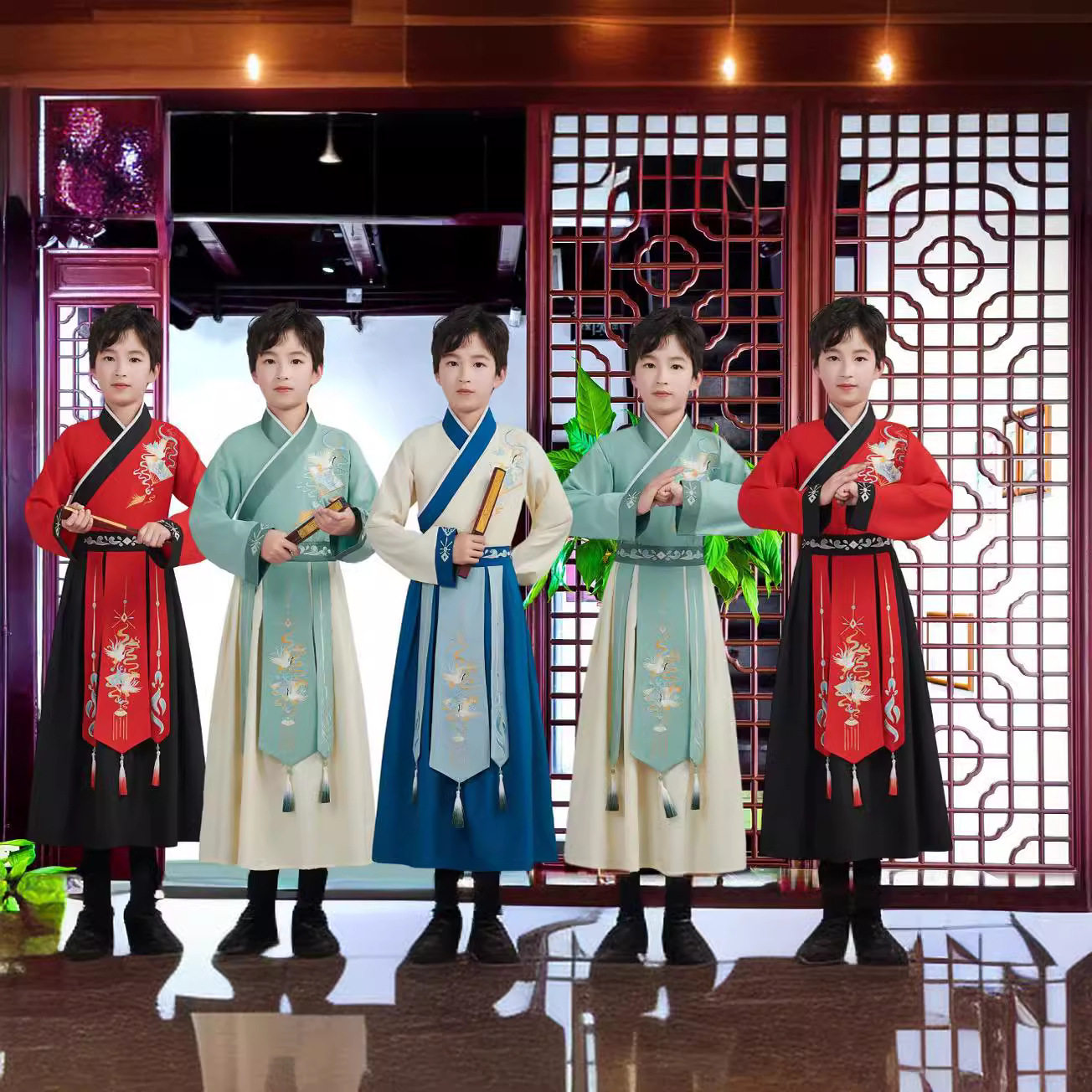 儿童国学汉服古装男女童装开学礼弟子规书童三字经朗诵合唱演出服