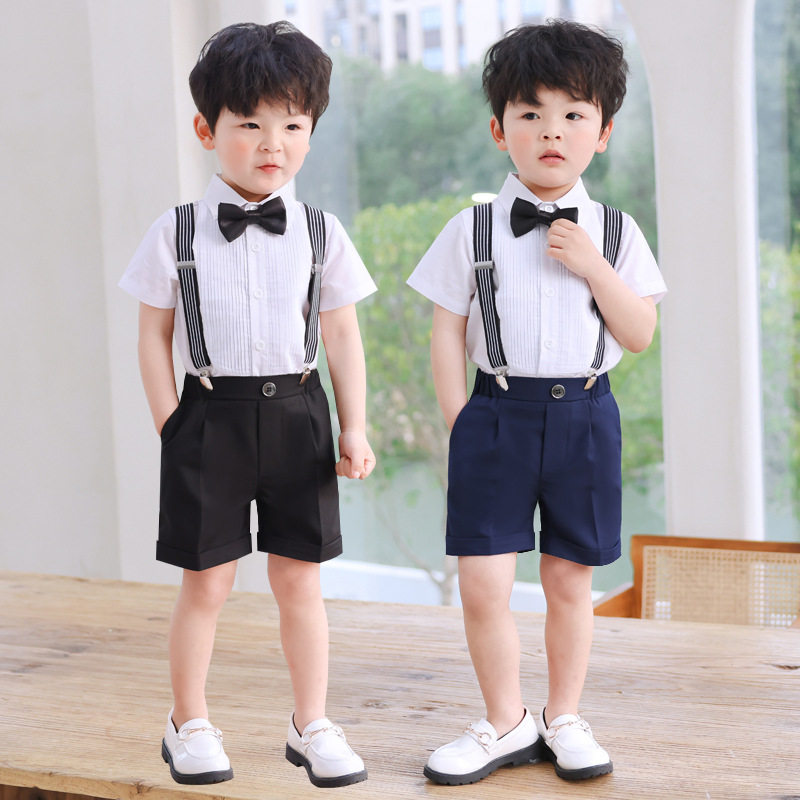 男童背带裤套装夏季英伦中小童幼儿园西服演出表演西装主持人礼服