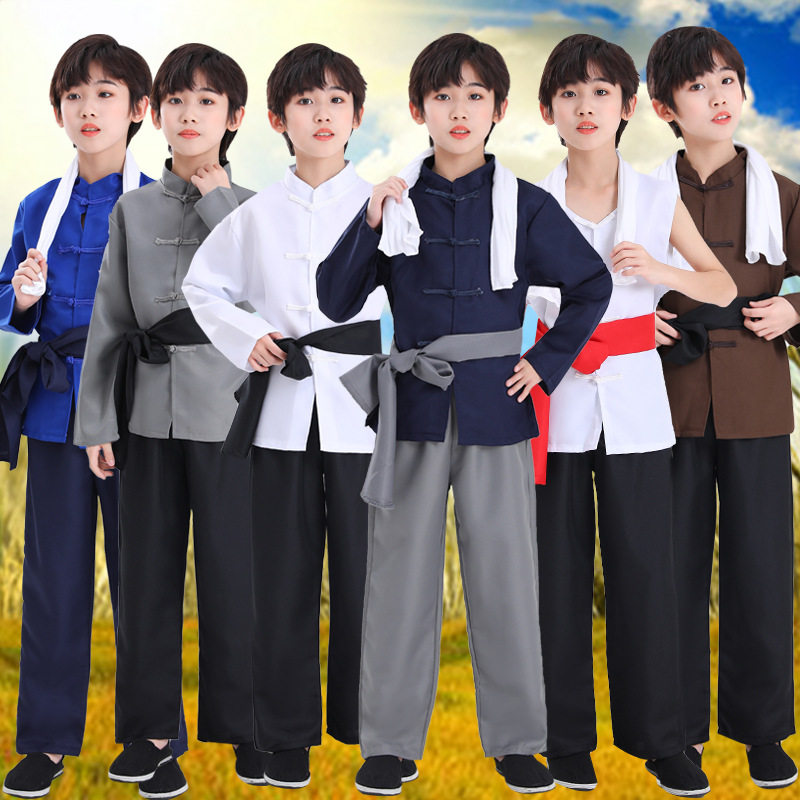 儿童放牛娃演出二小演出服游击队阿宝村姑农民表演话剧服装陕北