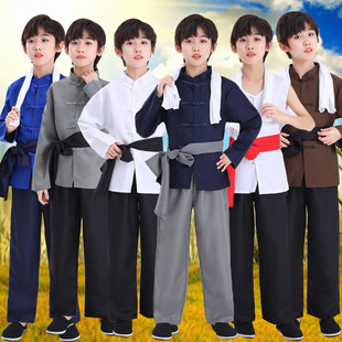 儿童放牛娃演出二小演出服游击队阿宝村姑农民表演话剧服装陕北