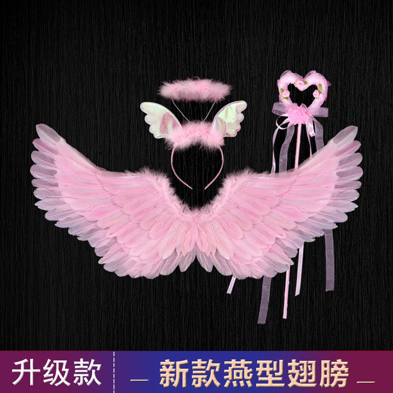粉色天使羽毛翅膀成人儿童通用仙女走秀表演拍照写真舞台演出道具