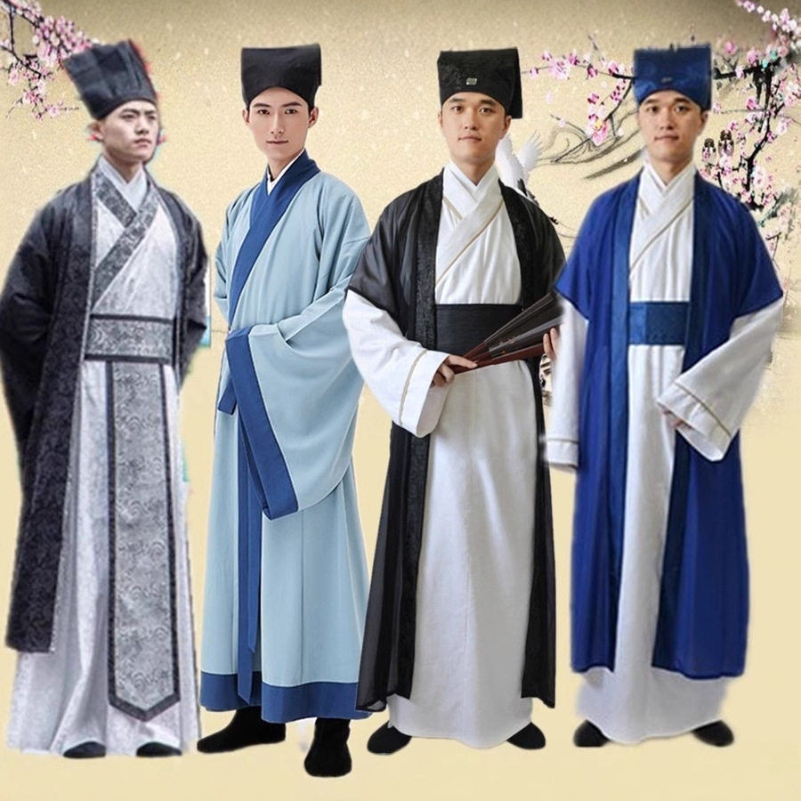 新款古装成人男书童演出服私塾教书先生国学服装汉服书生表演汉服