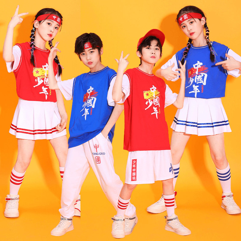 儿童啦啦队演出服夏季短袖运动会班服中国风六一小学生团体啦啦操
