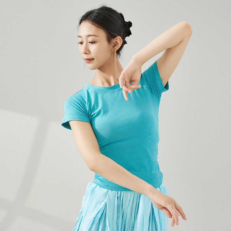 日常可穿舞蹈服成人黑色舞蹈上衣女新款短袖现代舞艺考形体练功服