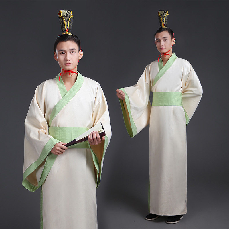 2026年新款古装男士侠客服春秋汉服黑色大臣三国演出服曲裾直裾