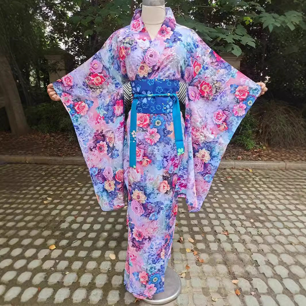 2026日本传统女士正装浴衣长款宽松性感和服纳米桑蚕丝时尚睡袍
