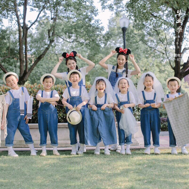 六一儿童背带裤男女童牛仔裤幼儿园毕业拍照班服啦啦队合唱演出服